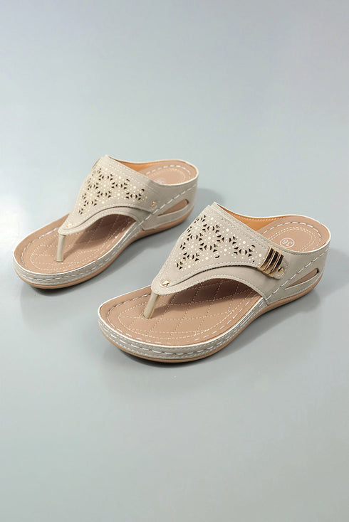 Hollow Cutout Platform Wedge Thong Style Slippers