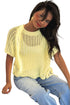 Hollow Out Crochet Detail Side Tied Short Sleeve Knit Sweater