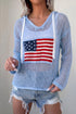 Hollow Out Crochet Knit American Flag Patch Hooded Sweater