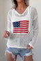 Hollow Out Crochet Knit American Flag Patch Hooded Sweater