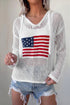 Hollow Out Crochet Knit American Flag Patch Hooded Sweater