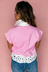 Hollow Out Floral Patchwork Short Sleeve Button Up Shirt