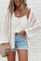 Hollow Out Knit Drop Shoulder Open Front Cardigan