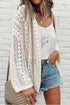 Hollow Out Knit Drop Shoulder Open Front Cardigan