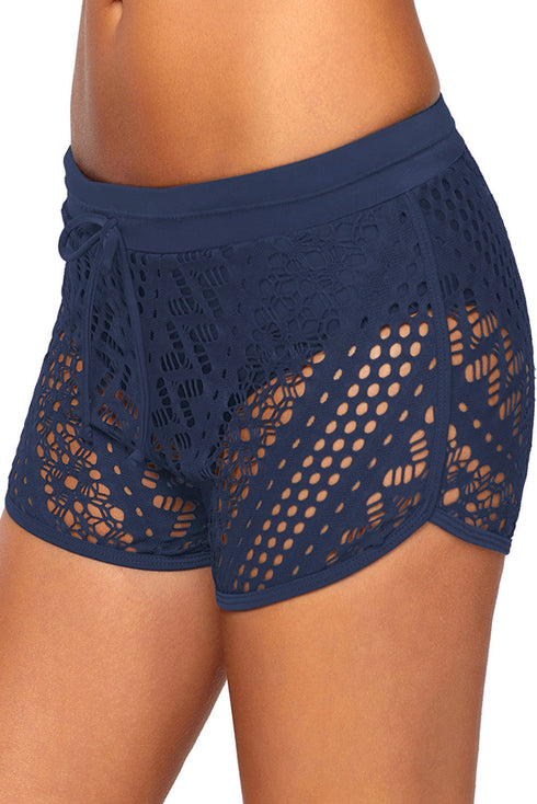 Hollow Out Lace Overlay Swim Short Bottom