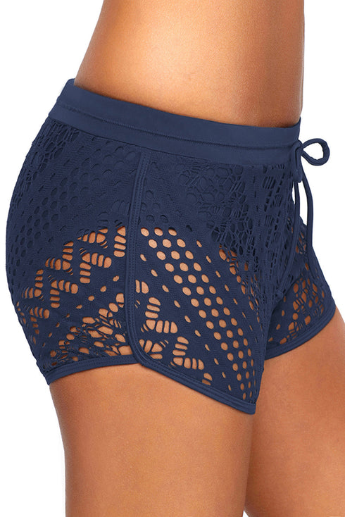 Hollow Out Lace Overlay Swim Short Bottom