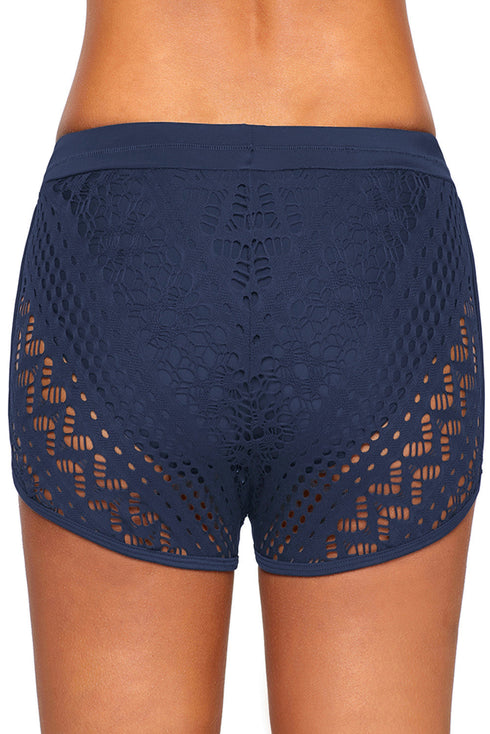 Hollow Out Lace Overlay Swim Short Bottom