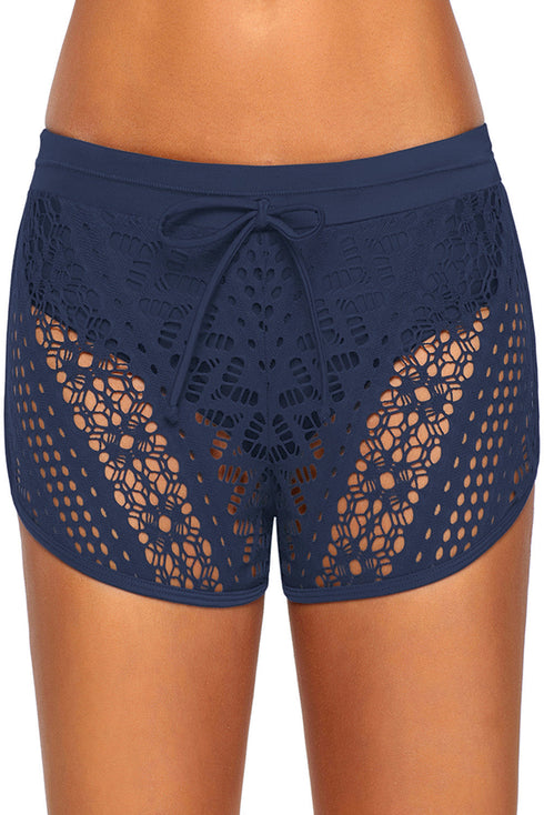 Hollow Out Lace Overlay Swim Short Bottom