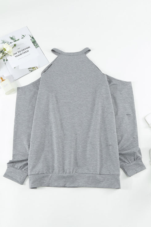 Hollow Out Off-The-Shoulder Long Sleeve T-Shirt