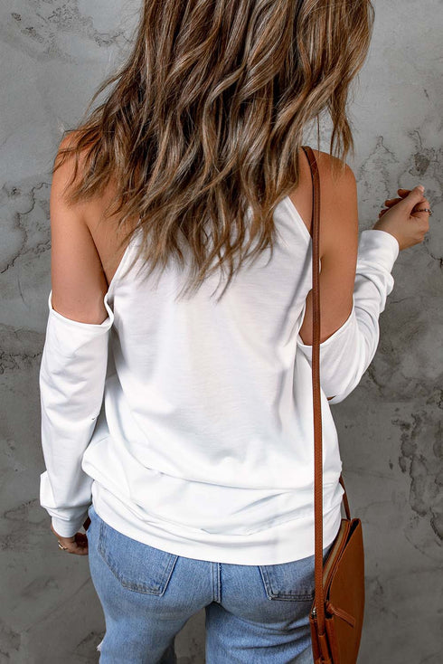 Hollow Out Off-The-Shoulder Long Sleeve T-Shirt