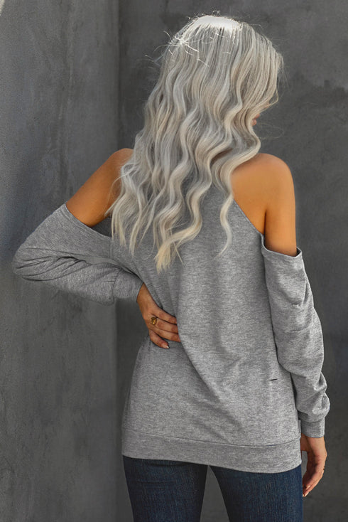 Hollow Out Off-The-Shoulder Long Sleeve T-Shirt