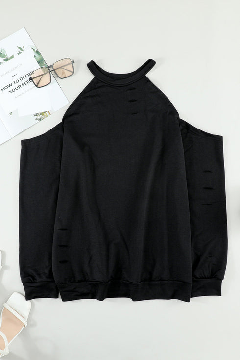 Hollow Out Off-The-Shoulder Long Sleeve T-Shirt
