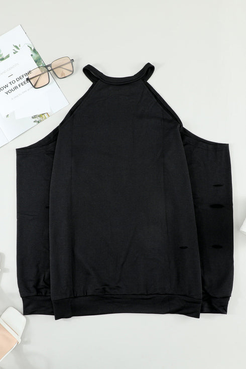 Hollow Out Off-The-Shoulder Long Sleeve T-Shirt