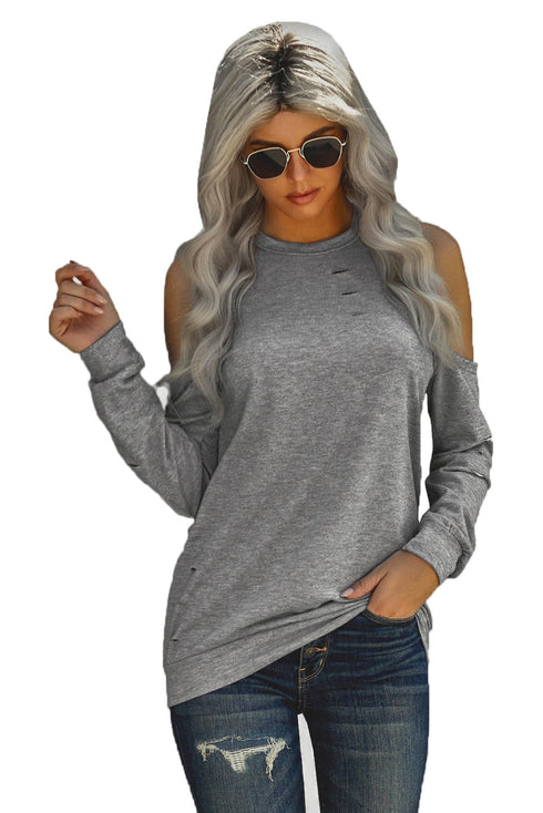 Hollow Out Off-The-Shoulder Long Sleeve T-Shirt
