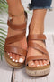 Hollow Out PU Leather Velcro Strap Wedge Sandals