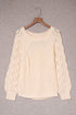 Hollow-Out Puffy Sleeve Drop Shoulder Round Neck Knit Pullover Sweater
