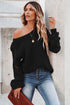 Hollow-Out Puffy Sleeve Drop Shoulder Round Neck Knit Pullover Sweater