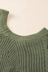Hollow-Out Puffy Sleeve Drop Shoulder Round Neck Knit Pullover Sweater