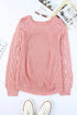 Hollow-Out Puffy Sleeve Drop Shoulder Round Neck Knit Pullover Sweater