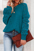 Hollow-Out Puffy Sleeve Drop Shoulder Round Neck Knit Pullover Sweater