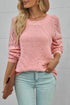 Hollow-Out Puffy Sleeve Drop Shoulder Round Neck Knit Pullover Sweater