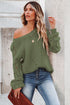 Hollow-Out Puffy Sleeve Drop Shoulder Round Neck Knit Pullover Sweater