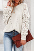 Hollow-Out Puffy Sleeve Drop Shoulder Round Neck Knit Pullover Sweater