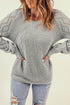 Hollow-Out Puffy Sleeve Drop Shoulder Round Neck Knit Pullover Sweater