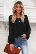 Hollow-Out Puffy Sleeve Drop Shoulder Round Neck Knit Pullover Sweater