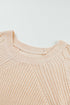 Hollow-Out Puffy Sleeve Drop Shoulder Round Neck Knit Pullover Sweater
