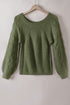 Hollow-Out Puffy Sleeve Drop Shoulder Round Neck Knit Pullover Sweater