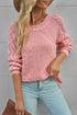 Hollow-Out Puffy Sleeve Drop Shoulder Round Neck Knit Pullover Sweater