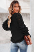 Hollow-Out Puffy Sleeve Drop Shoulder Round Neck Knit Pullover Sweater