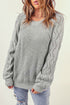 Hollow-Out Puffy Sleeve Drop Shoulder Round Neck Knit Pullover Sweater