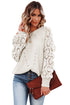 Hollow-Out Puffy Sleeve Drop Shoulder Round Neck Knit Pullover Sweater