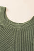 Hollow-Out Puffy Sleeve Drop Shoulder Round Neck Knit Pullover Sweater