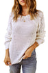 Hollow-Out Puffy Sleeve Drop Shoulder Round Neck Knit Pullover Sweater