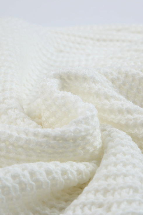 Hollow-Out Puffy Sleeve Drop Shoulder Round Neck Knit Pullover Sweater