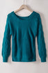 Hollow-Out Puffy Sleeve Drop Shoulder Round Neck Knit Pullover Sweater