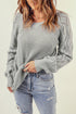 Hollow-Out Puffy Sleeve Drop Shoulder Round Neck Knit Pullover Sweater
