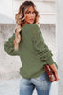 Hollow-Out Puffy Sleeve Drop Shoulder Round Neck Knit Pullover Sweater