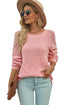 Hollow-Out Puffy Sleeve Drop Shoulder Round Neck Knit Pullover Sweater