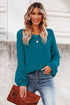 Hollow-Out Puffy Sleeve Drop Shoulder Round Neck Knit Pullover Sweater