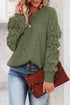 Hollow-Out Puffy Sleeve Drop Shoulder Round Neck Knit Pullover Sweater