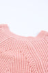 Hollow-Out Puffy Sleeve Drop Shoulder Round Neck Knit Pullover Sweater