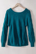 Hollow-Out Puffy Sleeve Drop Shoulder Round Neck Knit Pullover Sweater