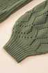 Hollow-Out Puffy Sleeve Drop Shoulder Round Neck Knit Pullover Sweater