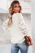 Hollow-Out Puffy Sleeve Drop Shoulder Round Neck Knit Pullover Sweater
