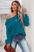 Hollow-Out Puffy Sleeve Drop Shoulder Round Neck Knit Pullover Sweater