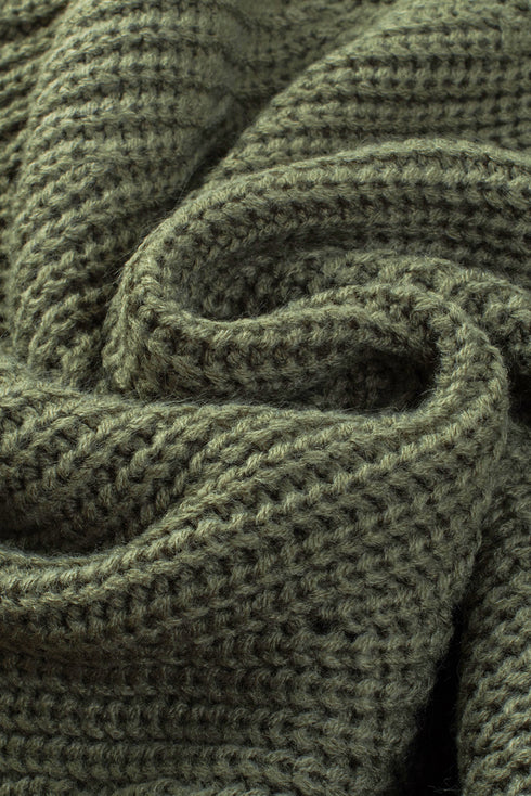 Hollow-Out Puffy Sleeve Drop Shoulder Round Neck Knit Pullover Sweater